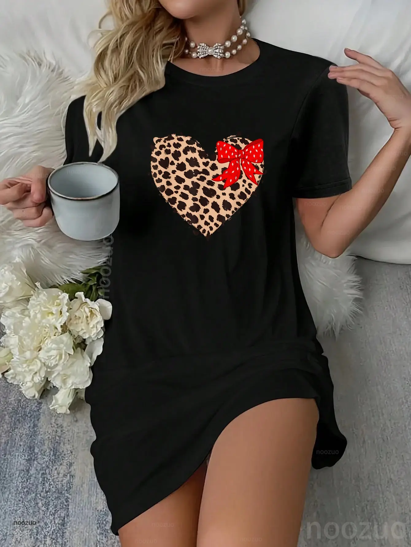 Cheetah Leopard Heart Animal Print Pink Ribbon Red Dress - TikTok Shop