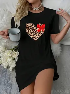 Cheetah Leopard Heart Animal Print Pink Ribbon Red Dress
