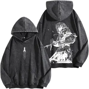 Vinland Saga x Anime – Darkcore Warrior Oversized Washed Hoodie with Bold Back Art Print & Washed Streetwear Drop