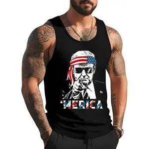 STYLE H330 _MERICA TRUMP Happy 4th Of July Trump American Flag Tank Top , Summer Vacation Muscle Top Graphic Sleeveless Tank Top