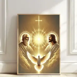 No Frame 1pc Holy Trinity Canvas Wall Art - Golden Halo And Dove Design, Religious Christian Spiritual Decor for Bedroom, Office, Living Room, Spiritual Home Decor, Dove Image, Perfect Room Decoration