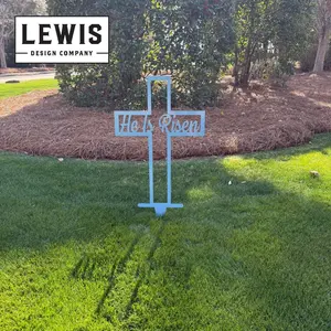 He Is Risen Metal Yard Sign | Christian Easter Garden Decor | Powder-Coated Outdoor Steel Cross