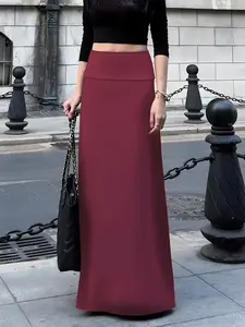 Elegant Slim-Fit Long Skirt, Trendy Plain Design, Perfect for All Seasons, Casual Style, Must-Have Fashion Piece