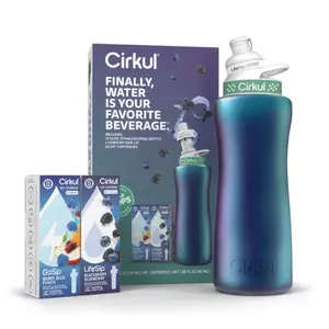 Cirkul 32oz Chameleon Stainless Steel Starter Kit with Chameleon Cirkul Lid 2.0 and 2 Flavor Cartridges (Blackberry Blueberry & Berry Blue Punch) Bottle Bottled