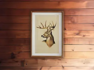 Retro Deer Head Print Outdoors Art Gift for Hunter Deer Antler Poster Nature Cabin Wall Decor Outdoorsy Wall Art Fishing Hunting Wildlife
