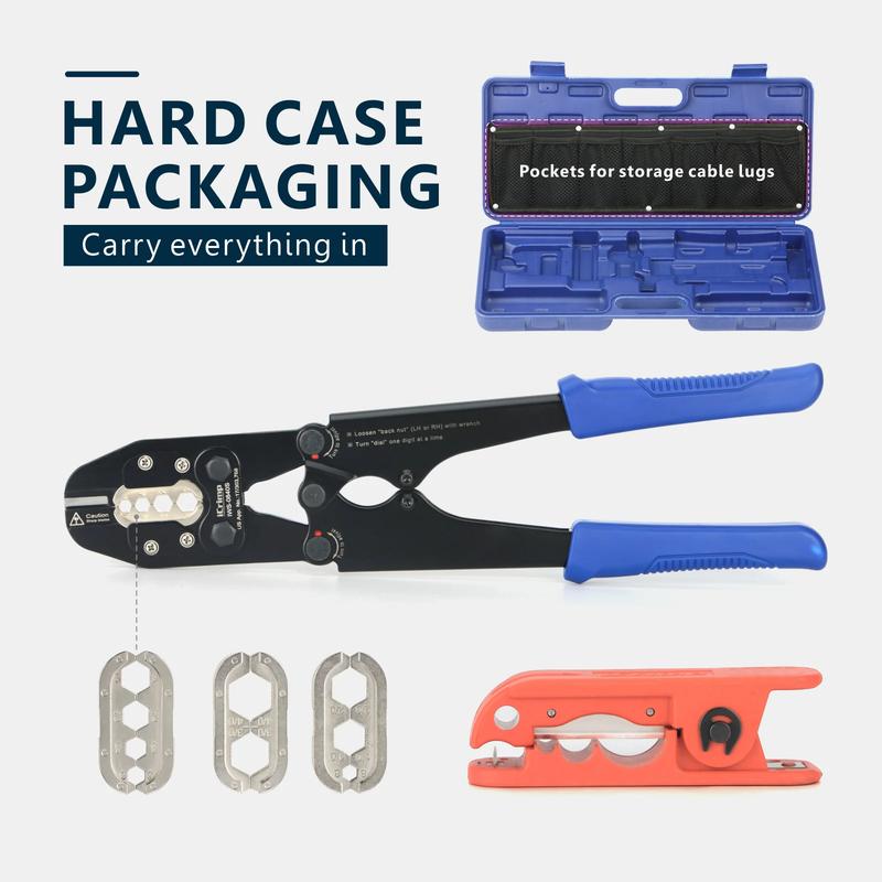 iCrimp Battery Cable Lug Crimping Tool Set for 8 to 4 Gauge Wire Terminals, Battery Cable Ends with Radial Wire Stripper
