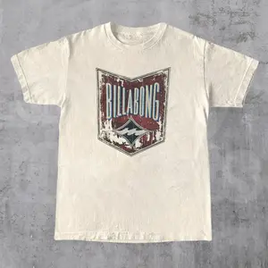 Billabong Shield Retro Graphic Tee, Shortsleeve, basic tops, Fabric Cotton, Women's Top, Menswear Top, Gifs, Streetwear Tshirt Round Neck Casual Breathable Design