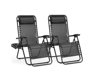 2 Zero Gravity Lounge Chairs, Foldable Reclining Camping for Patio, Lawn, Beach, Black