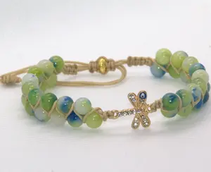 Boho Style 6mm Persian Jade Double Beaded Macrame Bracelet with Evil Eye Protection Charm bond touch goodluck bracelet paw bracelet pulseras de hilo boho bracelets boho vintage