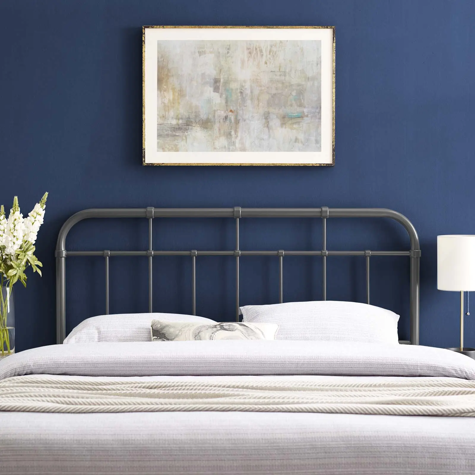 Modway Alessia King Size Modern Farmhouse Metal Headboard, Adjustable Gray Indoor Bed Frame Headboard, Adjustable Headboard