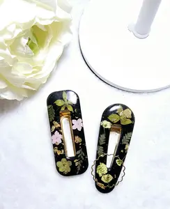 Black Floral Resin Hair Barrettes | Resin Hair clips | Resin Barrette | Hairclips | Hair accessory | Resin Hair clip | Bridesmaid Gifts