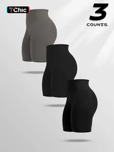 Women's Solid Ribbed High Waist Shorts, Casual Comfy Breathable Skinny Shorts for Yoga Gym Workout, Ladies Bottoms for All Seasons