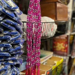 Santa Muerte necklace dark pink