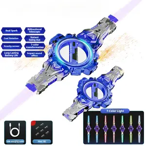 DKD Rotating Blade Spark Lightsaber Toy for Kids 6+, Dual Flame Spark Design, RGB Colorful Lights, Sound Effects, USB Rechargeable, Party Prop Gift