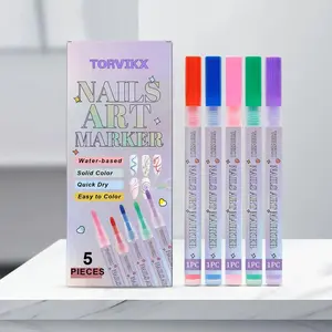 5 Pack Torvikx Water-Based Fast-Drying Nail Art Pens Set, Vibrant Colors Easy to Use Gentle Non-Fading, Perfect for DIY Manicure Shop Hand Painting
