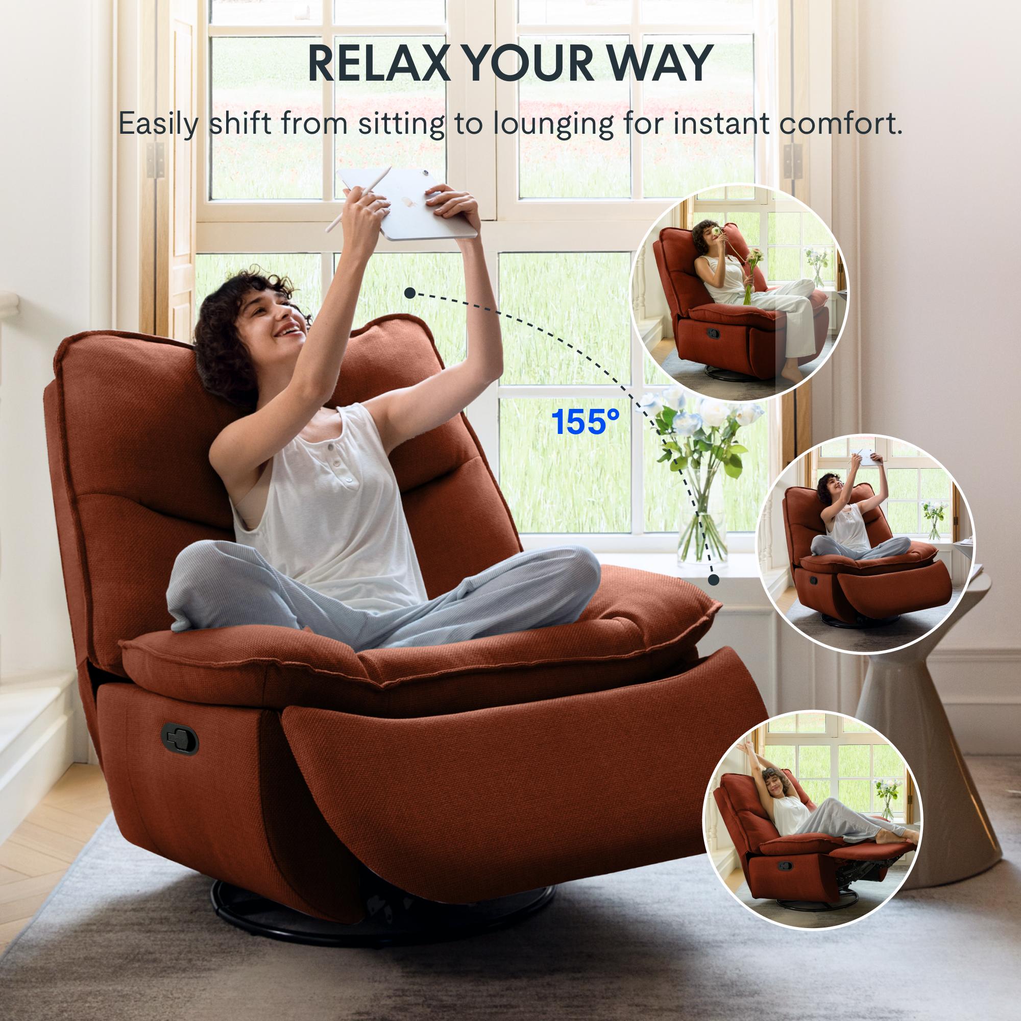 【Valentine Day Sale】FLEXISPOT Swivel Rocker Recliner Chair, Oversized Armless Lounge Sofa for Cross-Legged Sitting, Faux Leather Nursery Glider with Hidden Storage, 270° Swivel & Heavy Duty Support for Living Room Office, Pet Friendly & Easy Clean 【Valentine Day Sale】FLEXISPOT Swivel Rocker Recliner Chair, Oversized Armless Lounge Sofa for Cross-Legged Sitting, Faux Leather Nursery Glider with Hidden Storage, 270° Swivel & Heavy Duty Support for Living Room Office, Pet Friendly & Easy Clean