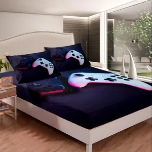 Feelyou Full Gamer Fitted Bedsheet Set - Microfiber Bedding Set, Gamepad Controller Design, Soft Modern Game Bedroom Decor, Bedsheet Sets
