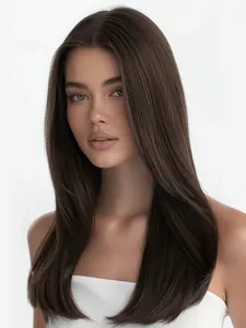 22" Long Straight Black Synthetic Lace Front Wig, Frontlace Glueless Wig, Lace Frontal Wig for Women, Center Part, Natural Scalp Look, Glueless & Beginner-Friendly, Heat-Resistant Fiber, Soft & Tangle-Free, Perfect for Daily Wear, Cosplay, Parties