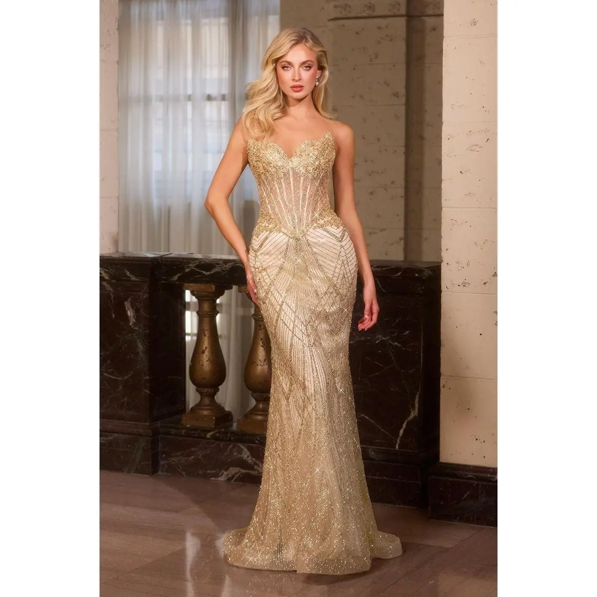 Jessica Glitter Embellished Maxi Gown (Gold)