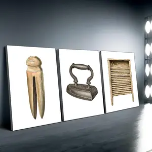 Vintage Style Canvas Painting, Clothespins & Washboard Pattern Wall Art, Wall Decor for Home Living Room Bedroom, Ornaments