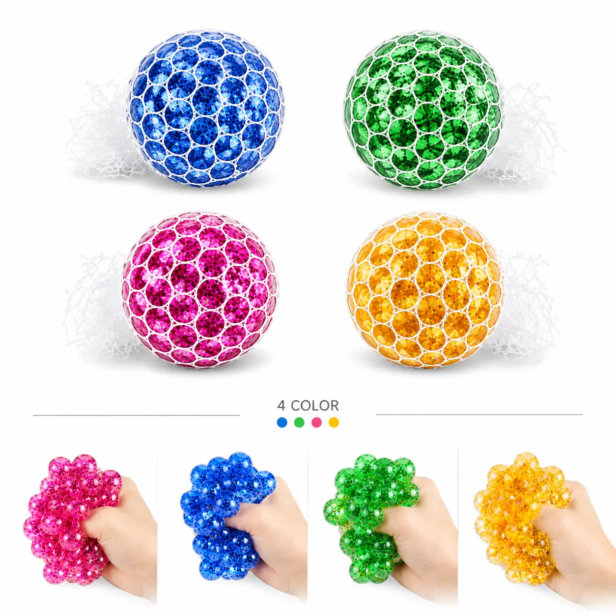 Grape Shape Soft Mesh Squishy Ball, Stretchy Net Cover Stress Relief Fidget Toy, Colorful Sensory Desk Toy