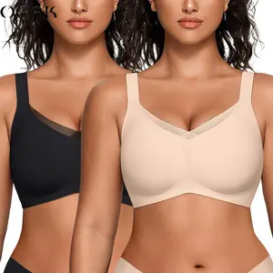 OEAK 2PCS Women's Wireless Jelly Bras V Mesh Comfortable Bralette Supportive Tshirt Bra No Underwire Seamless Push Up Everyday Bras OEAK 2PCS Women's Wireless Jelly Bras V Mesh Comfortable Bralette Supportive Tshirt Bra No Underwire Seamless Push Up Everyday Bras