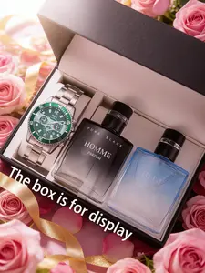 Valentine's Day Gift Set: Elegant Watch Pairing with Two Attractive Men's Perfumes, Romantic Time Recording, All-Seasons Wear