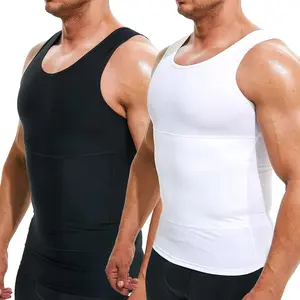 Men Compression Vest Body Shaper Tummy Control Shapewear Tank Top Breathable Workout Gym Fitness Undershirt Sleeveless Round Neck Running Sportswear Stretchy Quick Dry Athletic Training Muscle Tee Abs Abdomen Tight Comfortable Base Layer