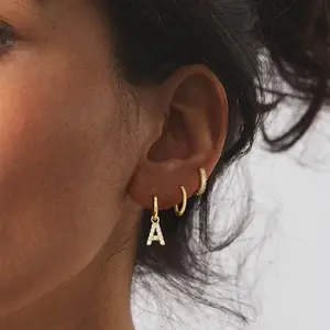 VENOCO Initial Hoop Earrings for Women 14K Gold Plated Hoop Letter Earrings Hypoallergenic Thick Monogram Cute Letter Name Chunky Hoop Jewelry for Christmas Gifts