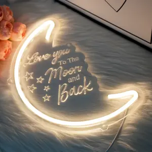 Love You to the Moon and Back Neon Sign - Elegant Romantic Message for Bedrooms Living Rooms or Gifts - Durable Neon Aesthetic for Home Decor