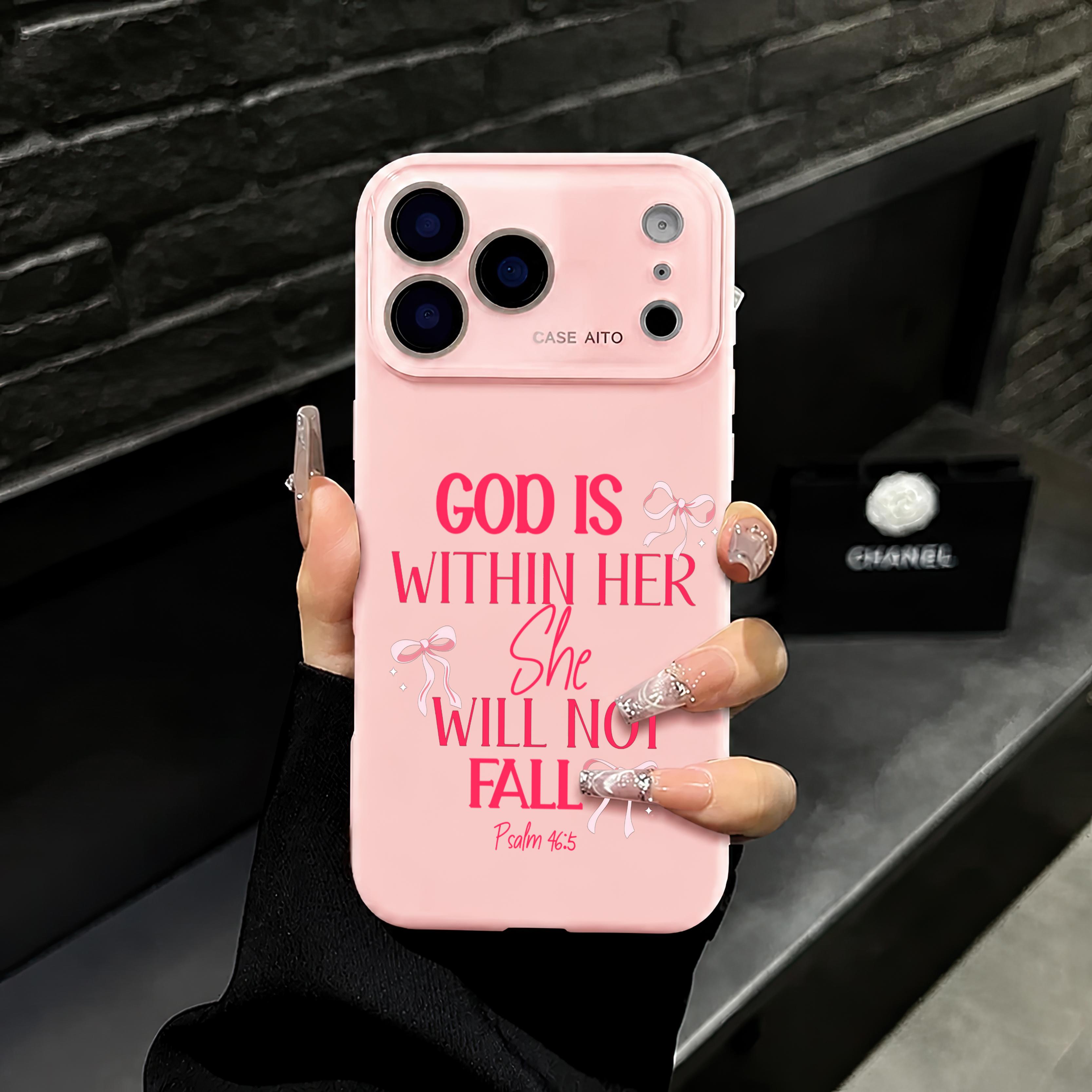 God Is Within Her Psalm 46:5 iPhone Case, Inspirational Faith Quote Phone Case for iPhone 17 Pro Max 16 15 Plus 14 13 12 , Shockproof Durable Protective Case, Suitable for All People All Religions All Faiths.HY81