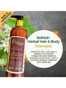 His Garden Naturals Refresh Herbal Hair & Body Shampoo with Aloe Vera & Moringa Tea Leaf Extract for Stimulating Growth & Soothing Scalp 10 fl oz Conditioner Haircare Jojoba - Vitamins Cleanser Cleansing