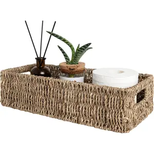 Seagrass Baskets with Built-In Handles, Bathroom Decor Box for Toilet Tank Top,