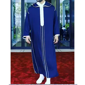 Men's Moroccan Robe - 100% Polyester Hooded Abaya with Striped Pattern, Casual Style, All-Season Woven Fabric, Regular Fit for Ramadan and Eid Al-Adha  YU