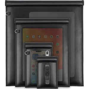 Fireproof & Waterproof Faraday Organizer Bag, 4 Counts/set Electromagnetic Pulse Anti-signal Blocker, Outdoor Waterproof Pouch Storage Bag for Important Documents, Car Keys, Credit Cards, Mobile Phones, Tablets, Car Accessories, Black Zipper Bag