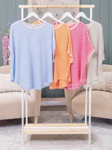 Short Sleeve Striped Thermal Top | S-3XL