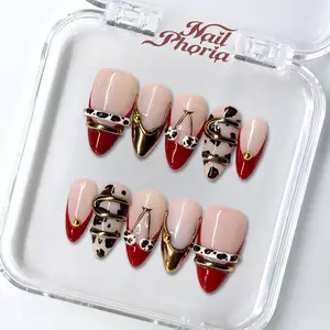 NailPhoria CHERRY HUNTING -SUMMER Handmade Press-On Nails | Reusable, Salon-Quality, Long-Lasting, Glossy Design