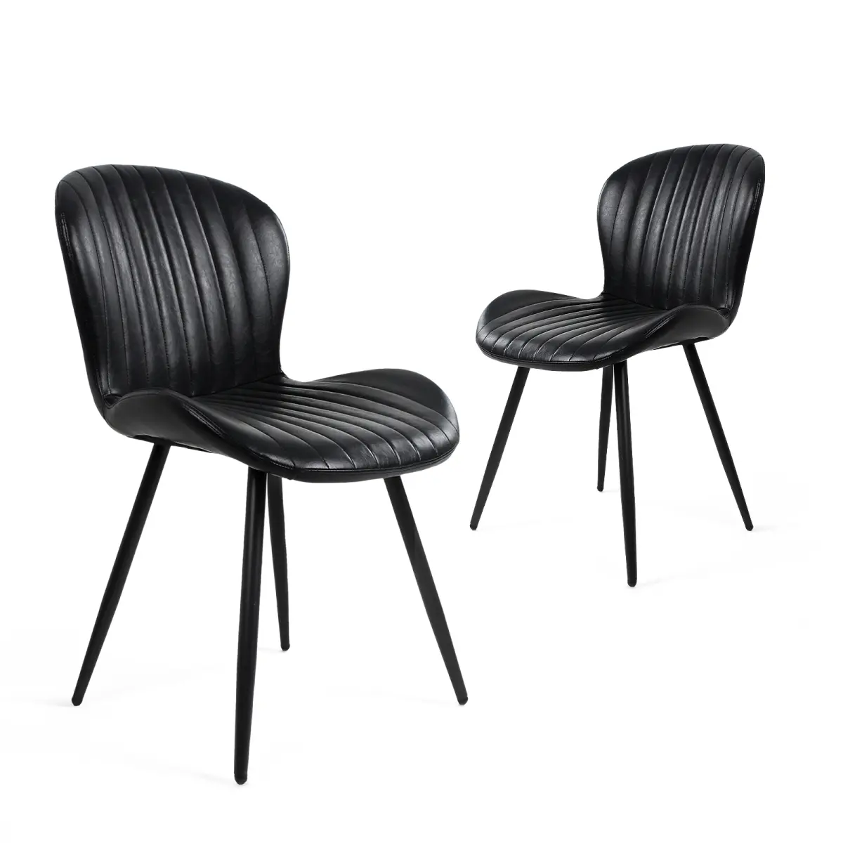 Glam Dining Chairs Set of 2, Armless Modern 2nd-Gen PU Leather Upholstered Ergonomic Chairs with Cushion & Comfy Backrest, Sturdy Metal Legs, 400-lb Weight Capacity, 20" Bean-BLACK, Tool-Free Assembly
