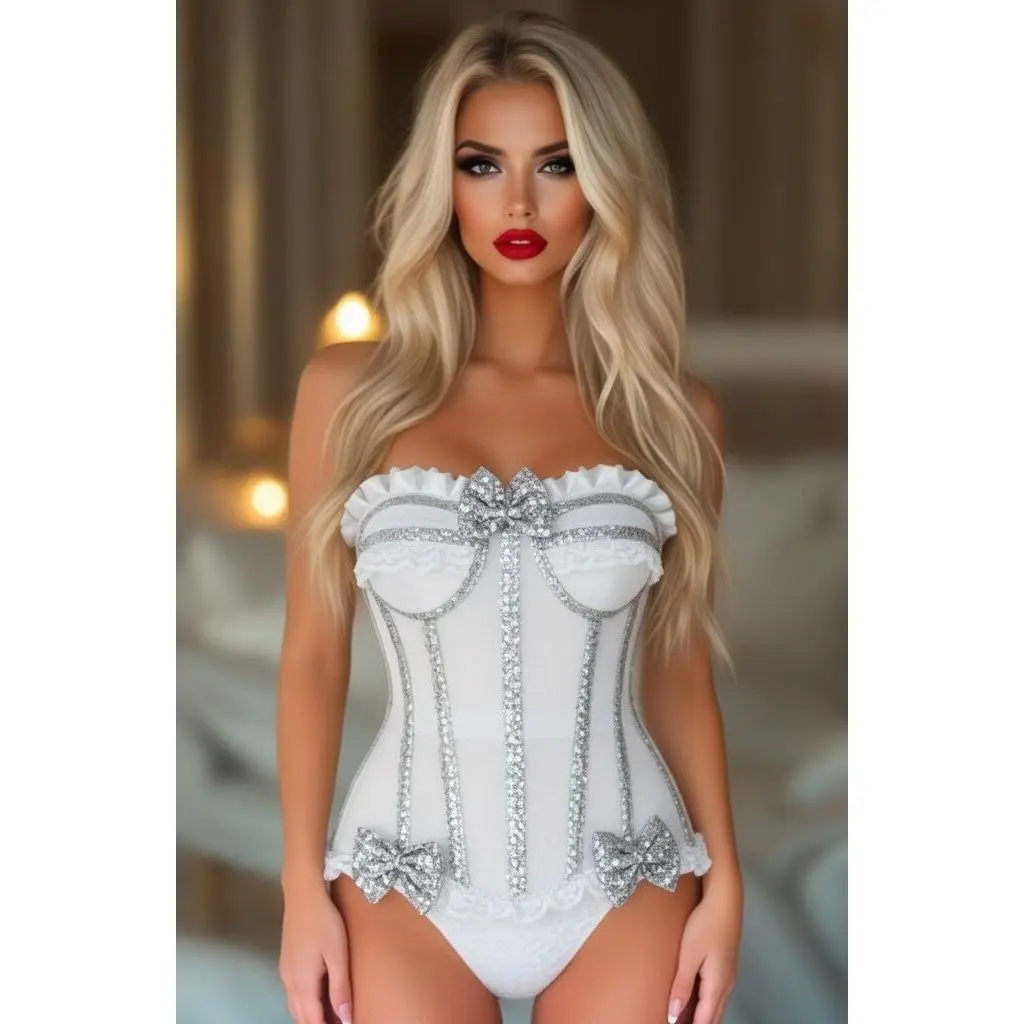 LIMITED EDITION Top Drawer Steel Boned Silver Sequin Underwire Bustier Corset