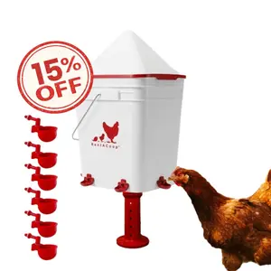 RentACoop 5 Gallon/ 6 Automatic-Fill Water Cup or Nipple Chicken Waterer with Adjustable Stand - Center Placement
