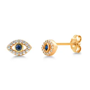 925 Sterling Silver With Gold Plated Evil Eye Studs, Gold Plated Evil Eye Studs, Evil Eye Studs, Dainty Evil Eye Studs, Cz And Simulated Sapphire Evil Eye Studs, Tiny Studs, Hypoallergenic Studs