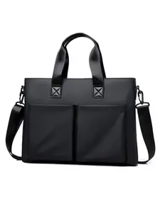 Men's Large Capacity PU Briefcase with Dual Handles, Stylish Business Travel Bag with Detachable Shoulder Strap, Compatible with Suitcase