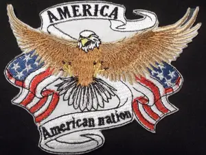 God Bless America Custom and Unique Patriotic Patches [Eagle with American Banner ] Embroidered Iron on/Sew Patch (5" x 4")] [Made in USA]