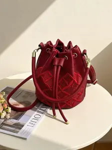 Fashion Embroidered Bucket Bag, Lightweight Daily Use Shoulder Crossbody Bag, Versatile Handheld Water Bucket Bag for Shopping