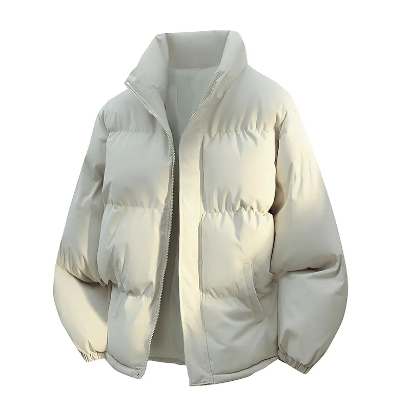 Men's Thickened Winter Cream White Jacket – Polyester Fleece Lined Coat
