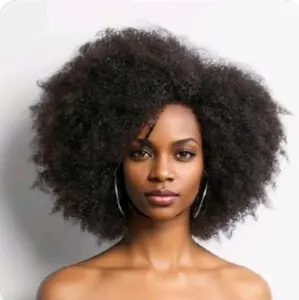 Melly's 14" Popcorn Kinky Curly Wig Natural Color Afro Human Hair Natural Hairline 13X4X2 250% Density Short Human 14 Inch Regular Lace Closure Natural Black