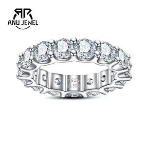 AnuJewel 925 Sterling Silver VVS1 Synthetic Moissanite Stackable Eternity Band Ring 4.5mm Perfect Anniversary Wedding Birthday Mother's Day Gift for Men Women Ring Jewelry