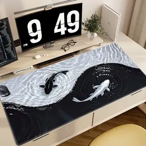 Tai Chi Koi Pattern Gaming Mouse Mat, Non-Slip Rubber Base, Precision Sewing Edge, Waterproof Rectangular Desktop Pad, Suitable For Office And Game Use