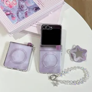 Korean Gradient Color Magnetic Phone Case For Samsung Galaxy Z Flip 7 6 5 Z Flip6 Flip7 Cover with Magsafe Stand Hinge Cases