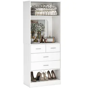 Unikito 25" Closet System with Drawers, 2FT Freestanding Closets Organizer with Storage Shelves and Mirror, Sturdy Walk in Closet Towers for Bedroom, Mudroom and Entryway, 25" W x 16" D x 80" H